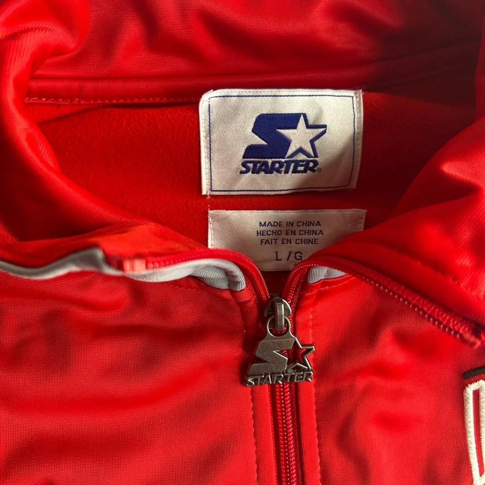 VTG Ohio State Buckeyes Starter Track Jacket Men Large Scarlet Red Gray 90s NCAA - Picture 7 of 7